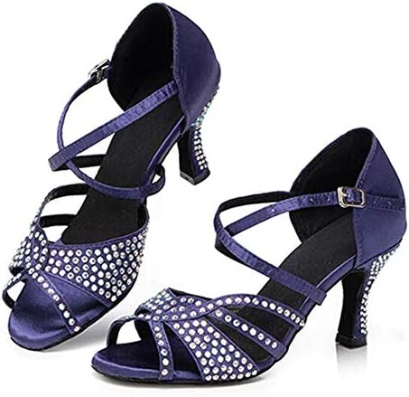 Hipposeus Women Latin Ballroom Dance Dance чевли со Rhinestones Модерни танго салса забавни чевли пета 6,5 см, модел CYL126