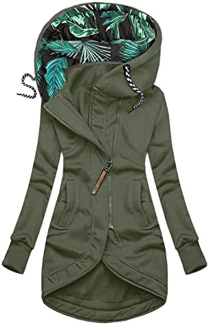 Зимски палта Suerghwax за жени модни елегантни обични лабави јакни со есенски, цврсти качулка со долги ракави, патенти со џебови со џебови