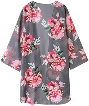 Женски цветни шифони кардигани со ракав за патеки Кимоно, прикријте ги лабавите обични блузи врвови за жени