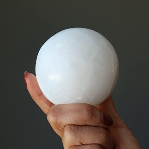 Сатенски кристали селенитска сфера полна месечина божица бела кристална топка 2,75-3,0 инчи