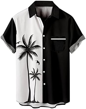 Хавајска кошула за мажи Обични кратки ракави со кратки ракави надолу кошули Редовно вклопуваат јака од летни кошули за летни кошули за тропски