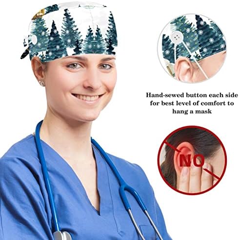 Медицинска медицинска сестра капачиња жени Божиќни снежни градски дрвја, прилагодливо работно капаче со копче и лак за коса