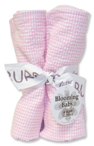 Пинк гингам 4 пакувања сет за крпа од крпа - 4 луксузни крпи од бурп, печатење на гингам, розова и бела, бела памучна териска крпа, 10 во x