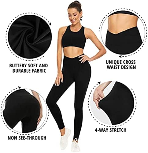 Хеланки за жени кои не гледаат преку тренинг со висока половината за контрола на стомакот, црни хулахопки јога панталони