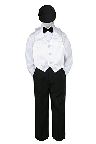 5 парчиња бебешки дете деца момчиња црни панталони капаче лак вратоврска бела елек костуми сет