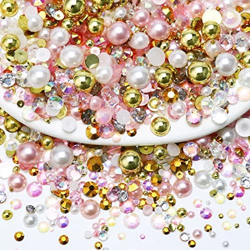 Towenm 60g мешавина од бисери Rhinestones за занаети, 2мм-10мм мешани димензии рамни ретровизори и половина бисери за чевли чевли нокти