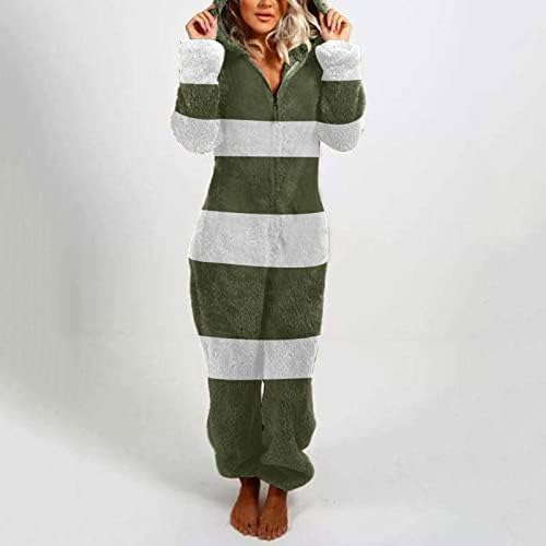 Телоскут за жени облечени жени костум за спиење, со долги ракави со качулка, мека комбинезон пижами, случајно зимско топло слатко слатко