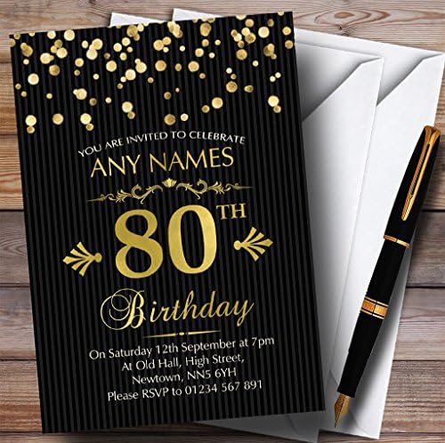Златни конфети црна лента 80 -та персонализирана покана за роденден