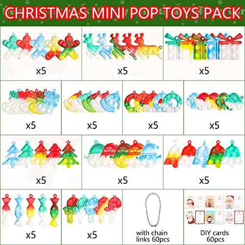 60 парчиња Божиќен мини поп -фитгетски најголемиот дел од клучот на клучеви, мини играчки за божиќни играчки, божиќни подигнувачи,