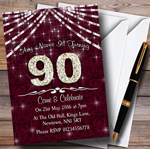 90 -ти Кларет и Вајт Блинг Спарк Спарк Роденденска забава Персонализирани покани