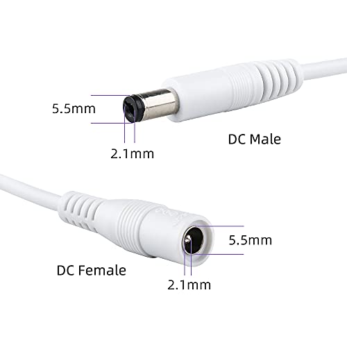 Кабел за продолжување на напојување 2-пакет 33FEET 5,5 mm x 2,1 mm 12 волти машки до женски приклучок за приклучок за CCTV IP безбедносна