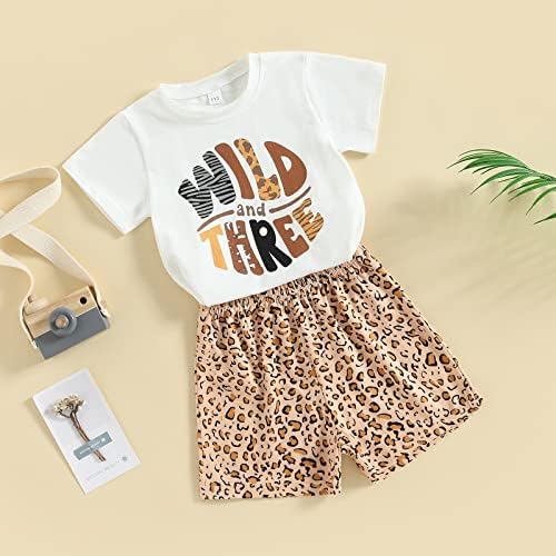 Детето бебе девојче момче роденденска облека диви и три/четири кратки ракави врвни и леопард шорцеви 2 парчиња летна облека