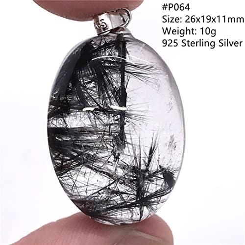 Природен црн рутилизиран кварц приврзок накит црн рутилитиран кристален камен за жени мажи богатство подарок 26x19x11mm монистра сребрена скапоцен