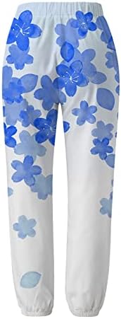 Zdferенски летен цветен принт на летни цвеќиња обични лабави памучни постелнини панталони еластични панталони со панталони со џебови