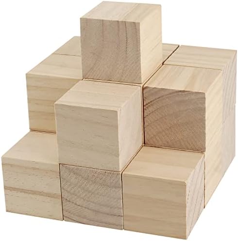 Manchap 45 пакет 2 инчи квадратни резба дрво блок, коцка врежани дрвени блокови, природен занает дрвен недовршен дрвен блок