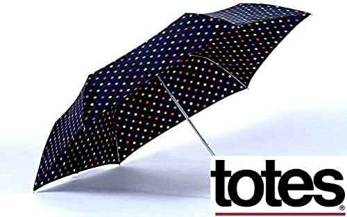 Тотес Микро Мини Рачен Компактен Чадор, невервет технологија, Шарени точки на црно, Покривање на лакот од 38 инчи
