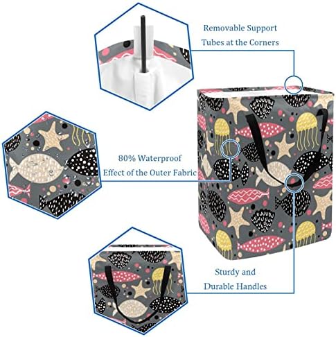 Розова Црна Жолта Риба Медуза Морска Ѕвезда Печатење Склопувачка Пречка за Перење АЛИШТА, 60 ЛИТРИ Водоотпорни Корпи За Перење Корпа