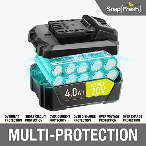 SnapFresh 20v 4.0 Ах Ли-Јонска Батерија + 20v Батерија Брз Полнач За Безжични Алатки