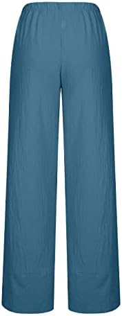Pantsенски памучни постелнина панталони удобни еластични еластични високи половини обични панталони за плажа лето лабава вклопени капри