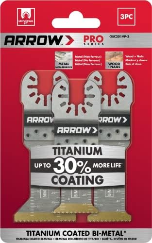 Arrow OSC201VP-3 титаниум метал/пакет со разновидност на дрва Осцилирачки алатки за метал, дрво, дрво со нокти, ПВЦ, бакарна