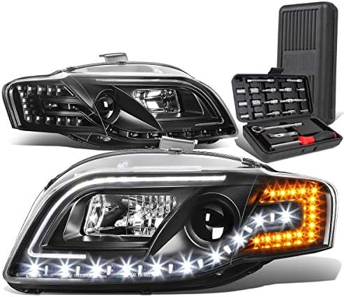 LED Drl Црна Домување Проектор Фарови Светилки+Алатка Комплет Компатибилен Со Audi A4 Quattro S4 Седан/Вагон 05-08