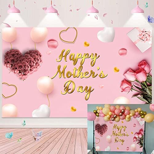 Среќен Ден На Мајката ПОЗАДИНА 8X6FT Розова Љубов Срце Балон Цвеќиња Сакам Мајка Фотографија Позадина Денот На Мајката Партија Позадина