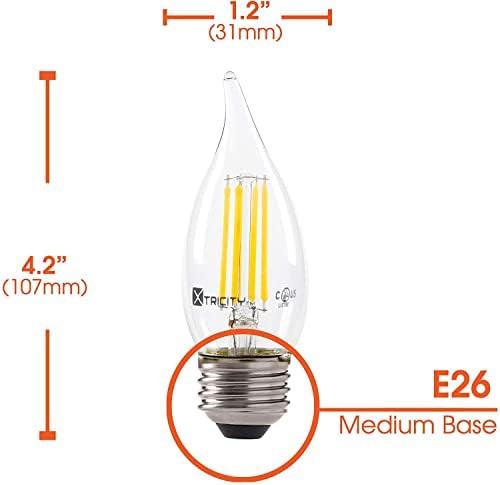 Xtricity LED 5.5 W Пламен Врв Јасно Влакно Лустерот Светилки, 60W Еквивалент Чендлер Светилки, 500 Лумени, 3000k Мека Бела, Затемнета, 120V,