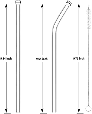 Тронко Стаклени Сламки Пакет од 8,9,84 инчи Долги Еднократно Чисти Сламки За Пиење, 4 Прави и 4 свиткани сламки за Пиење со 2 Четка