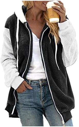 Ксиншид нејасни џемпери за жени поштедуваат руно палто топло долги ракави со аспиратор, лабава вклопување надворешна облека со џеб