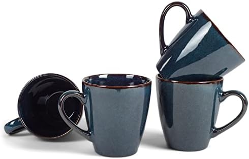 Еланзе Дизајнира Модерна Шик Мазна Керамичка Каменина Чаши За Вечера Комплет од 4-Темносина Боја