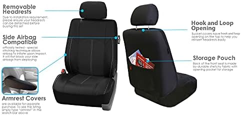 FH Group Auto Car Seat Seat опфаќа највисоко одделение Faux Leather Black со комбо не лизгање цртичка подлога, универзално вклопување