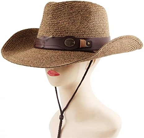 Czdyuf каубојска капа Машка сонце широко распространетост на појас Декорирајте плажа од слама капа за мажи УВ заштитна капа