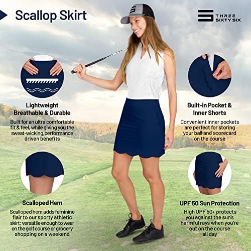 Scallop Golf Skort за жени - суво вклопување 4 -насочно здолниште за голф - влага за влага, технологија против Овон, UPF50+ Заштита