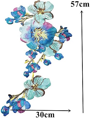 TBGFPO везени сини нане цвеќиња ливчиња ткаенини аплики на јака исечоци шијте на закрпи за венчаница DIY декорација