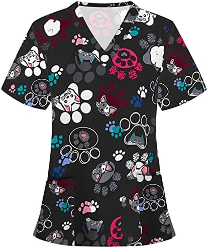 Облечени Блузи За Жени Графички Печатени Кратки Ракави Лабава Секојдневна Плажа Дневни Маици Врвови Со Џеб