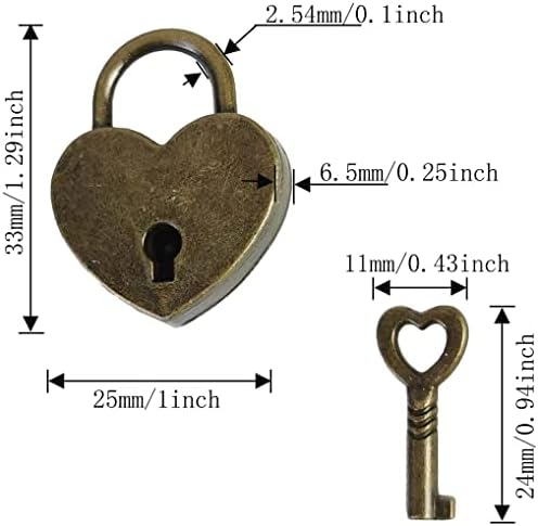 Омизоро 3 парчиња гроздобер антички стил мини срцев архаиз парчиња заклучување на клучот со копчињата со копчињата