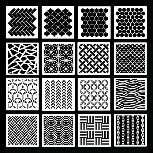 16 парчиња геометриски матрици за еднократно уметничко сликарство шаблони за струја занаетчиски занаетчиски плочки од плочки