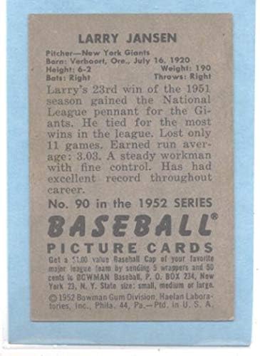 1952 Bowman 90 Larry Jansen NY Giants MLB Baseball Card VG/Ex многу добро/одлично