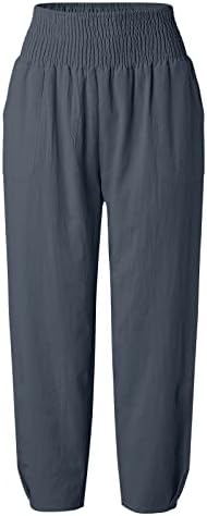 Pantsенски панталони Јораса, еластични панталони за харем за половината, женски панталони со високи половини, плетени пакувања со џебови