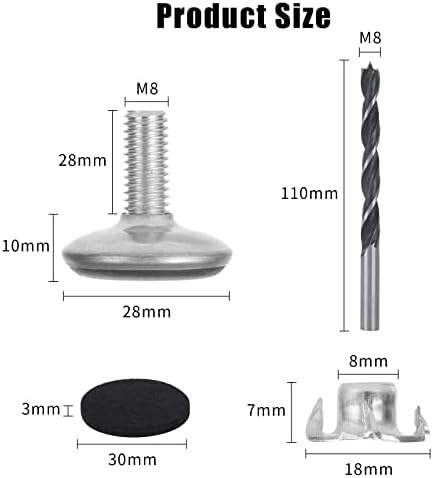ZZJDSL 4 Поставете стапала за израмнување на мебелот M8, прилагодливи израмнувачи на нозете за кабинети софа табели столици за суво место, израмнувачи