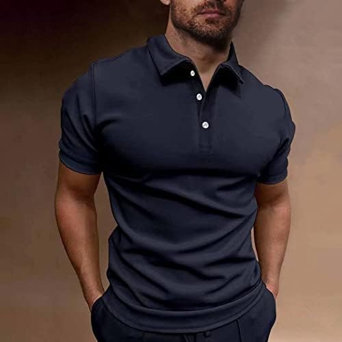 Машки поло маици, машки мускули V вратот Поло кошули Тенок се вклопуваат кратки памучни маици за голф со долги ракави, меки маички