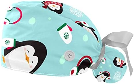 Јидакс 2 парчиња пингвин славејќи Божиќно работно капаче со копчиња и лента за ленти за жени