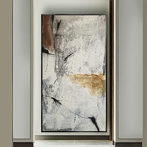 Skyinbags Апстрактна сива текстура платно платно на маслото со слики - вертикални модерни уметнички дела со голема големина сликарство