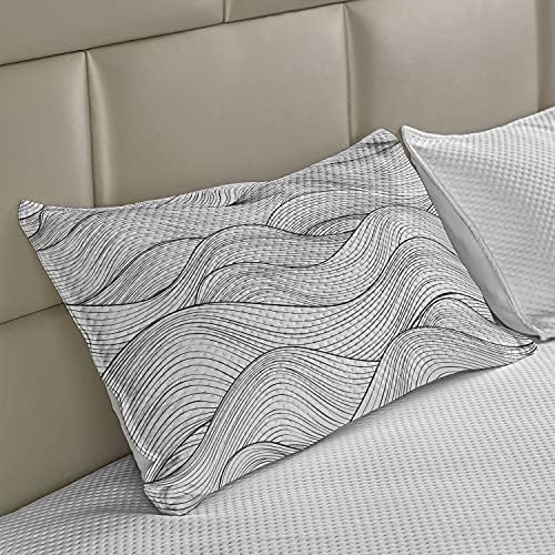 Ambesonne темно сива плетена ватенка перница, апстрактни геометриски бранови океански море инспириран монохроматски дизајн, стандарден капак