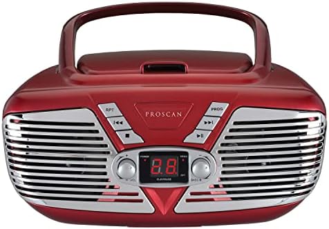 Proscan PRCD211 - Црвена Ретро-Стил Преносни Цд Бум Кутија СО Am/FM Радио