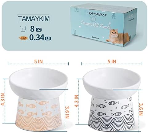 Навален керамички садови со мачки на Тамајким, крената храна и вода чинија поставени за мачки мачки и мали кучиња, порцелански покачен стрес за