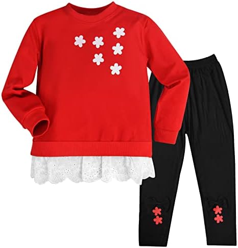 Облека за девојчиња од џосикао за деца со долги ракави облеки Мали девојчиња облека пулвер пунлон нозе поставено црвено жолто 1,5t-5t