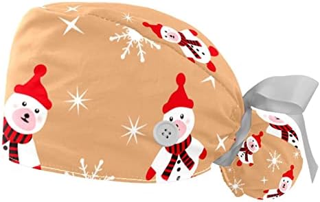 Подери 2 компјутери работно капаче со копче за жени со долга коса прилагодлива еластична завој вратоврска назад капа буфантни капачиња Божиќна мечка