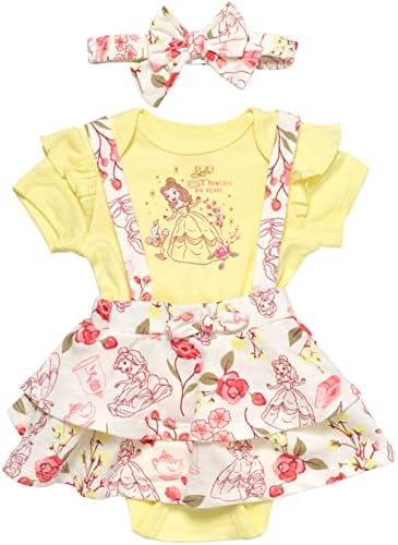 Дизни принцеза Бел новороденче девојчиња 3 парчиња сет на облека: БОДИСУТ Француски Тери скокач со глава жолта 6-9 месеци