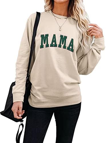 Dressmine женски женски долг ракав екипаж маичка Мама буква печати графички кошули пуловер врвови
